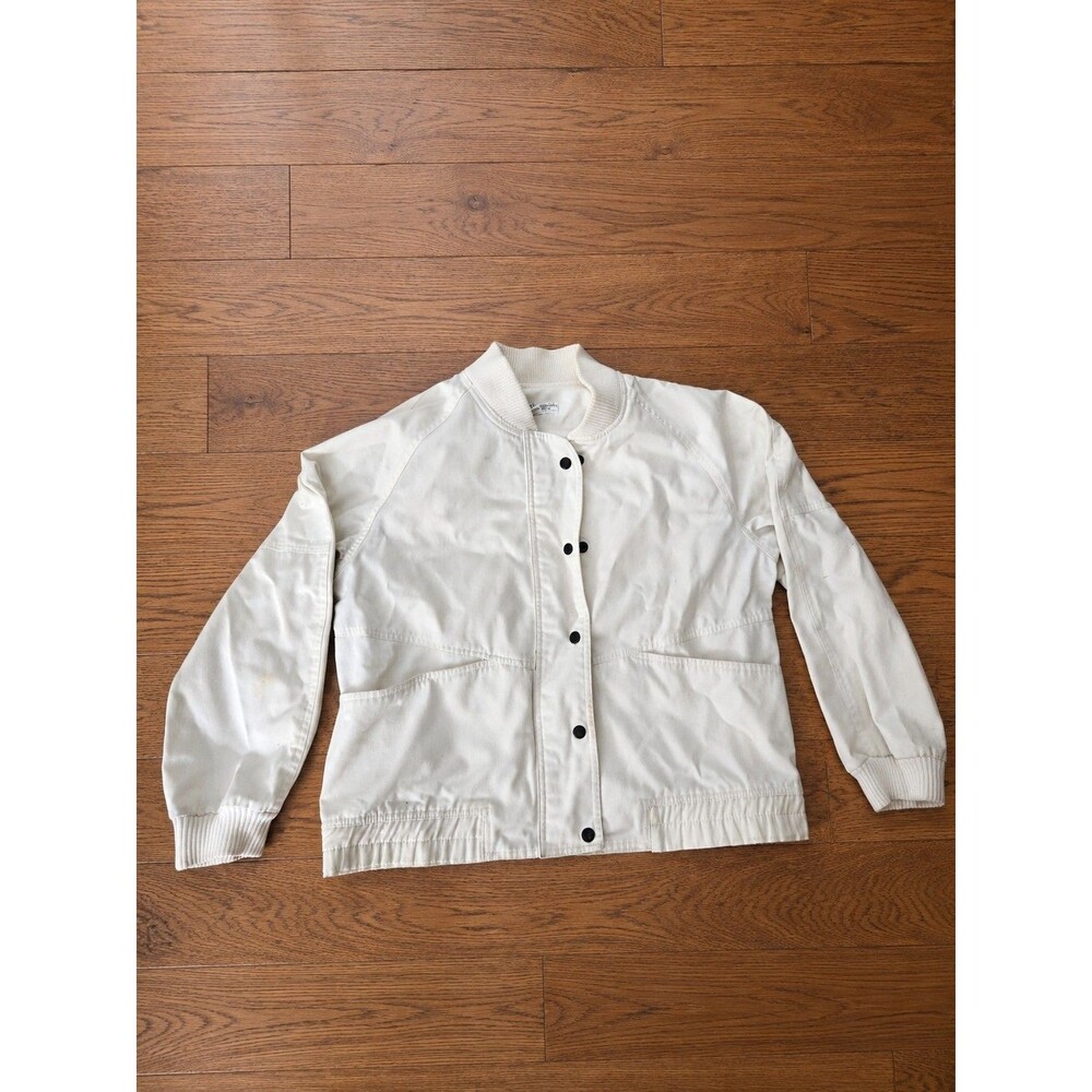 Gloria Vanderbilt Sport Women’s Ivory Bomber Jacket Snap Front Size 8 Windbreak